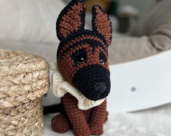 Crochet German Shepherd plushie, Cute German Shepherd Toy, Baby Shower Gift, New Baby Gift, Stuffed German Shepherd, dog toy