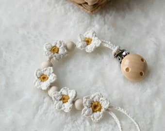 Fopspeenclip, fopspeenketting, babycadeau, houten speenketting, pasgeboren cadeau, Boho babyaccessoire