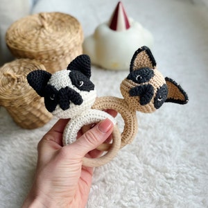 Crochet Rattle, Cute Bulldog Rattle, French Bulldog Toy, Baby Shower Gift, Christening Gift, New Baby Gift, New Mom Gift, dog rattle image 2