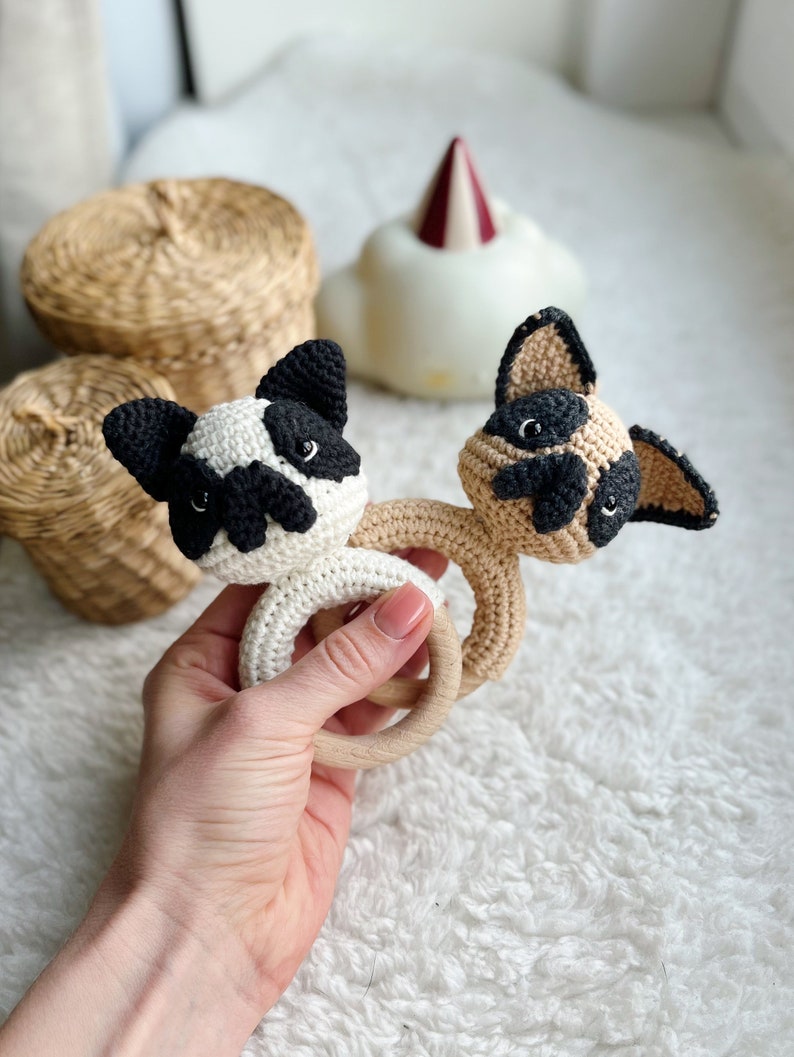 Crochet Rattle, Cute Bulldog Rattle, French Bulldog Toy, Baby Shower Gift, Christening Gift, New Baby Gift, New Mom Gift, dog rattle image 2