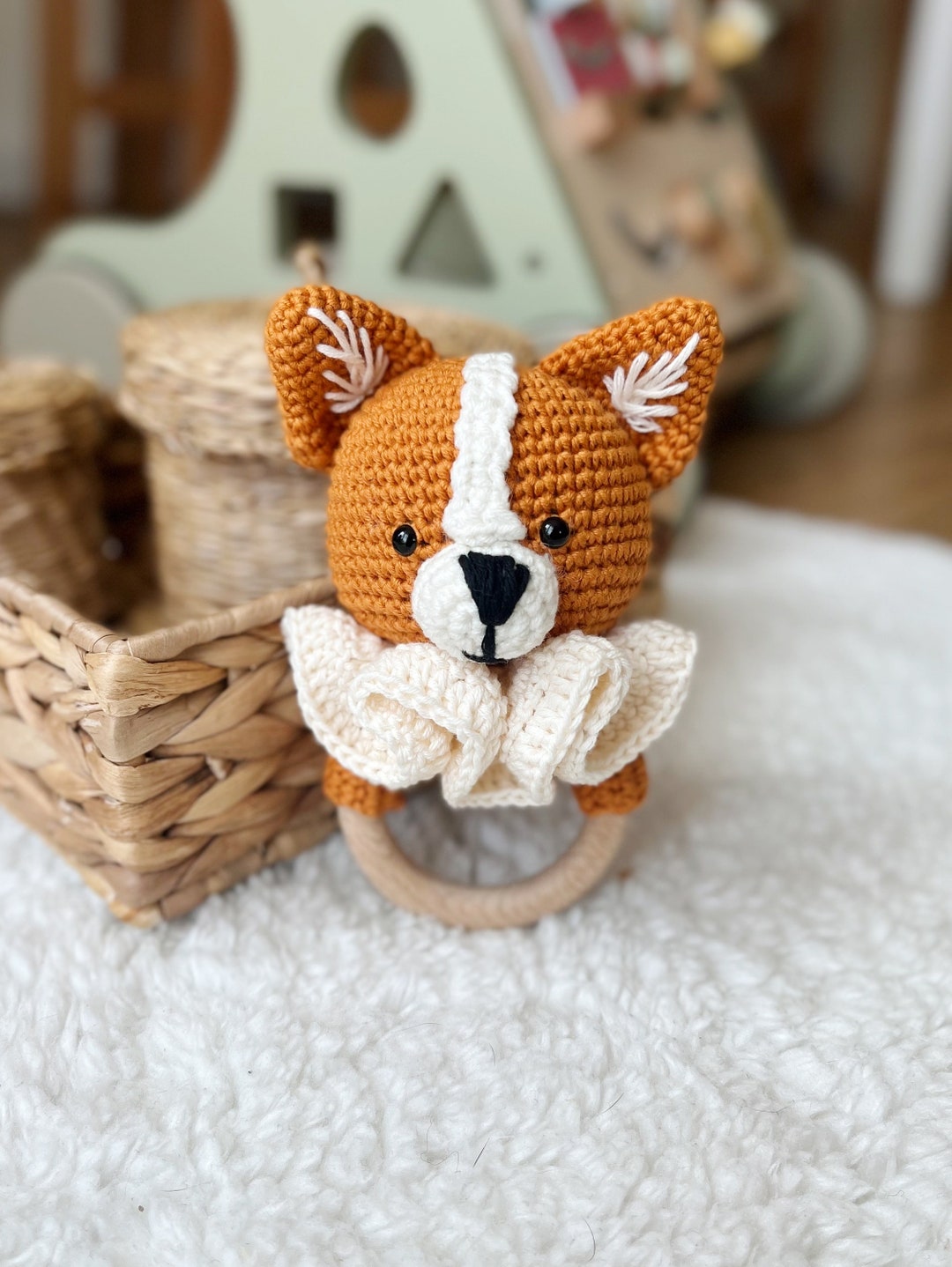 Crochet Rattle, Cute Corgi Rattle, Welsh Corgi Pembroke Toy, Baby ...