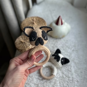 Crochet Rattle, Cute Bulldog Rattle, French Bulldog Toy, Baby Shower Gift, Christening Gift, New Baby Gift, New Mom Gift, dog rattle image 4