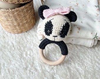 Crochet Rattle, Cute Panda Rattle, Baby Shower Gift, Christening Gift, Panda Toy, Baby Girl Toy, New Baby Gift, New Mom Gift, Baby Gift