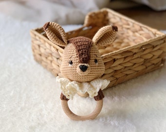 Crochet Rattle, Cute Squirrel Rattle, Baby Shower Gift, Christening Gift, Squirrel Toy, Baby Squirrel Rattle, New Baby Gift, New Mom Gift