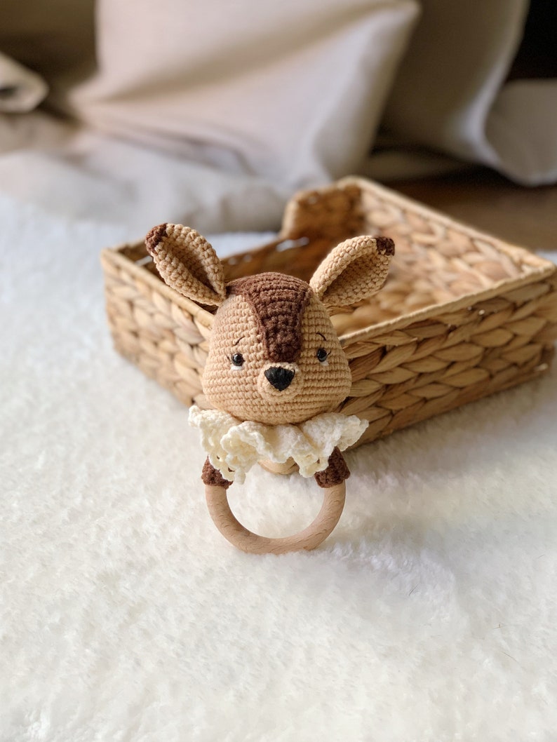 Crochet Rattle, Cute Squirrel Rattle, Baby Shower Gift, Christening Gift, Squirrel Toy, Baby Squirrel Rattle, New Baby Gift, New Mom Gift image 1