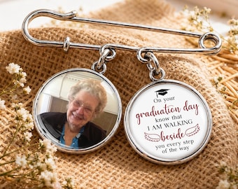 Personalized Graduation Lapel Pin, Graduation Walking Beside You Every Step,  Loss Of Loved One Keepsake, Custom Memorial Photo Charm Pin