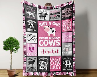 Just A Girls Who Loves Cows Blanket, Cow Blanket, Personalized Blankets And Throws, Cow Lover Gifts, Christmas Gifts For Women, Girls Gifts