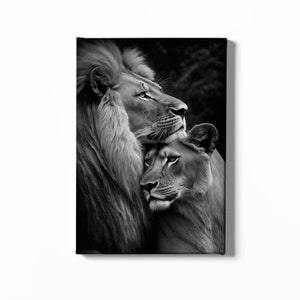 Lions Prints, Lion Couple In Black And White Canvas Print, Couple Art Poster, Wall Art, Bedroom Wall Decor, Home Decoration