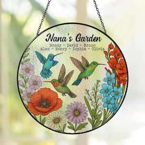 Personalized Nana&#39;s Garden Glass Suncatcher, Grandma Gifts, Mothers Day Gifts, Gifts For Grandma, Flower Glass Art, Gifts From Grandkids