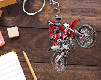 Personalized Dirt Bike Keychain, Custom Motocycle Photo Keychain, Motocross Christmas Keychain, Gift For Motocross Lover, Rider Gifts