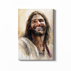 Jesus Laughing, Picture Of Jesus, Watercolor Christ Art, Smiling Christ, Jesus Smiling, Jesus Art Print, Wall Decor, Wall Art