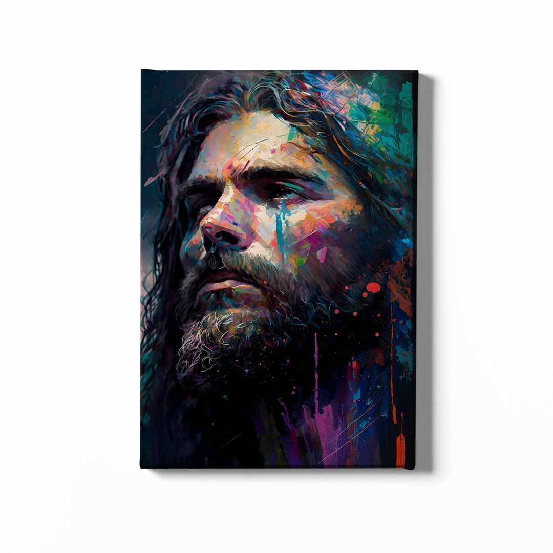 Jesus Vivid Colors Painting Jesus Face Christian Wall Art Wrapped