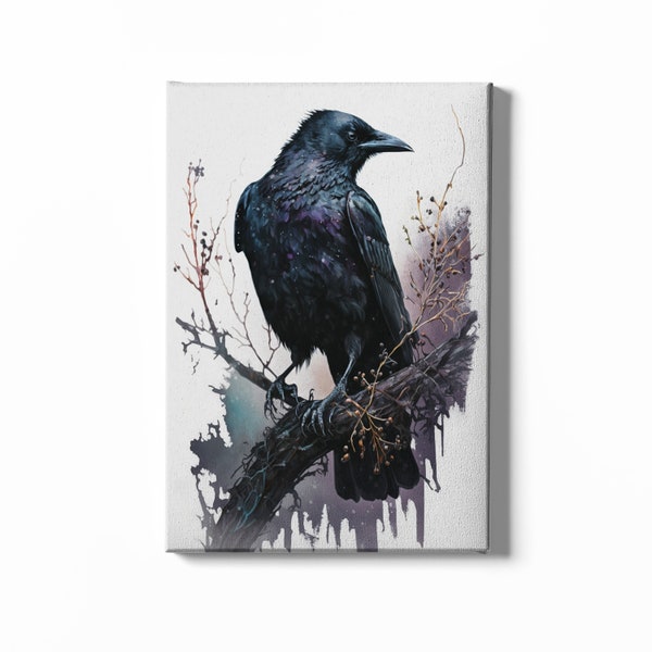 Crow Canvas, Portrait Of Raven, Wildlife Animal Art Poster, Crow Prints, Dark Color Wall Art, Bedroom Wall Decor, Home Decoration
