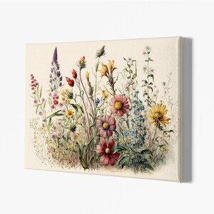 Flowers Canvas, Wildflowers Watercolor Prints, Vintage Flowers Poster, Botanical Wall Art, Bedroom Wall Decor, Home Decoration