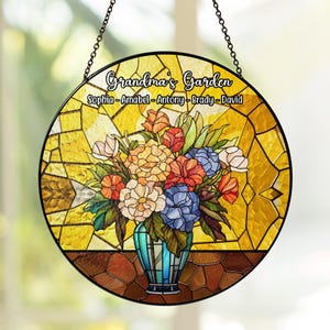 Grandma Gifts, Personalized Grandma&#39;s Garden Stained Glass Suncatcher, Mothers Day Gifts, Gigi Gifts For Grandma, Gifts From Grandkids