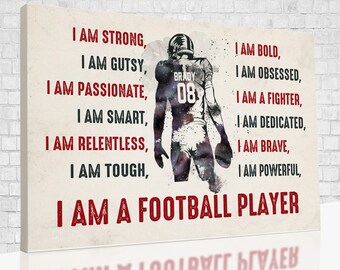 Custom Canvas, I Am A Football Player Canvas, Wall Art For Living Room, Football Poster, Football Gifts, Christmas Gifts For Men