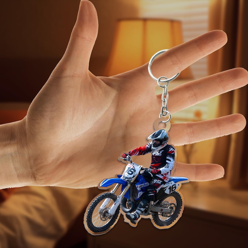 Personalized Dirt Bike Keychain, Custom Motocycle Photo Keychain, Motocross Christmas Keychain, Gift For Motocross Lover, Rider Gifts image 3