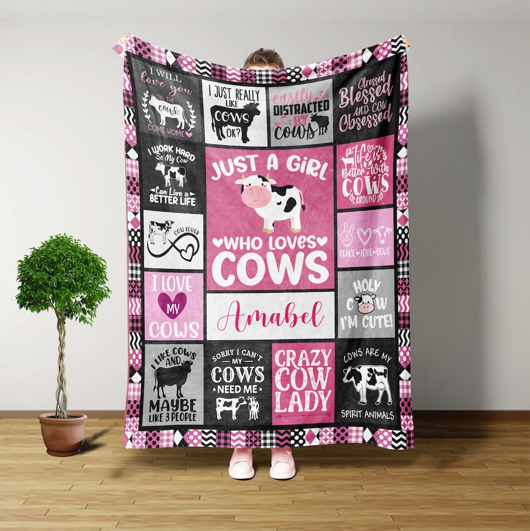 Just A Girls Who Loves Cows Blanket, Cow Blanket, Personalized Blankets