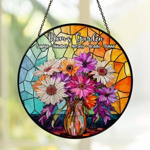 Custom Mom Garden Stained Glass Suncatcher, Mothers Day Gifts For Mom, Mom Birthday Gift, Gift For Grandma, Floral Mom Gift, Mom Suncatcher