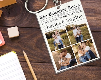 Custom Photo Couples Newspaper Keychain, Valentines Day Gifts, Keychains For Women, Gifts For Girlfriend, Husband Gifts, Couple Gifts