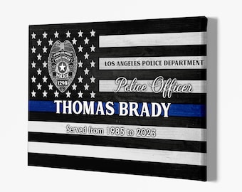 Police Retirement Gifts Personalized Thin Blue Line Canvas Print