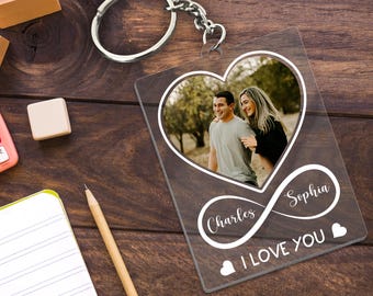 Custom Couple Photo Keychain, Valentines Day Gifts for Him, Boyfriend Gifts, Couples Keychain, Photo Plaque Keychain, Girlfriend Gifts