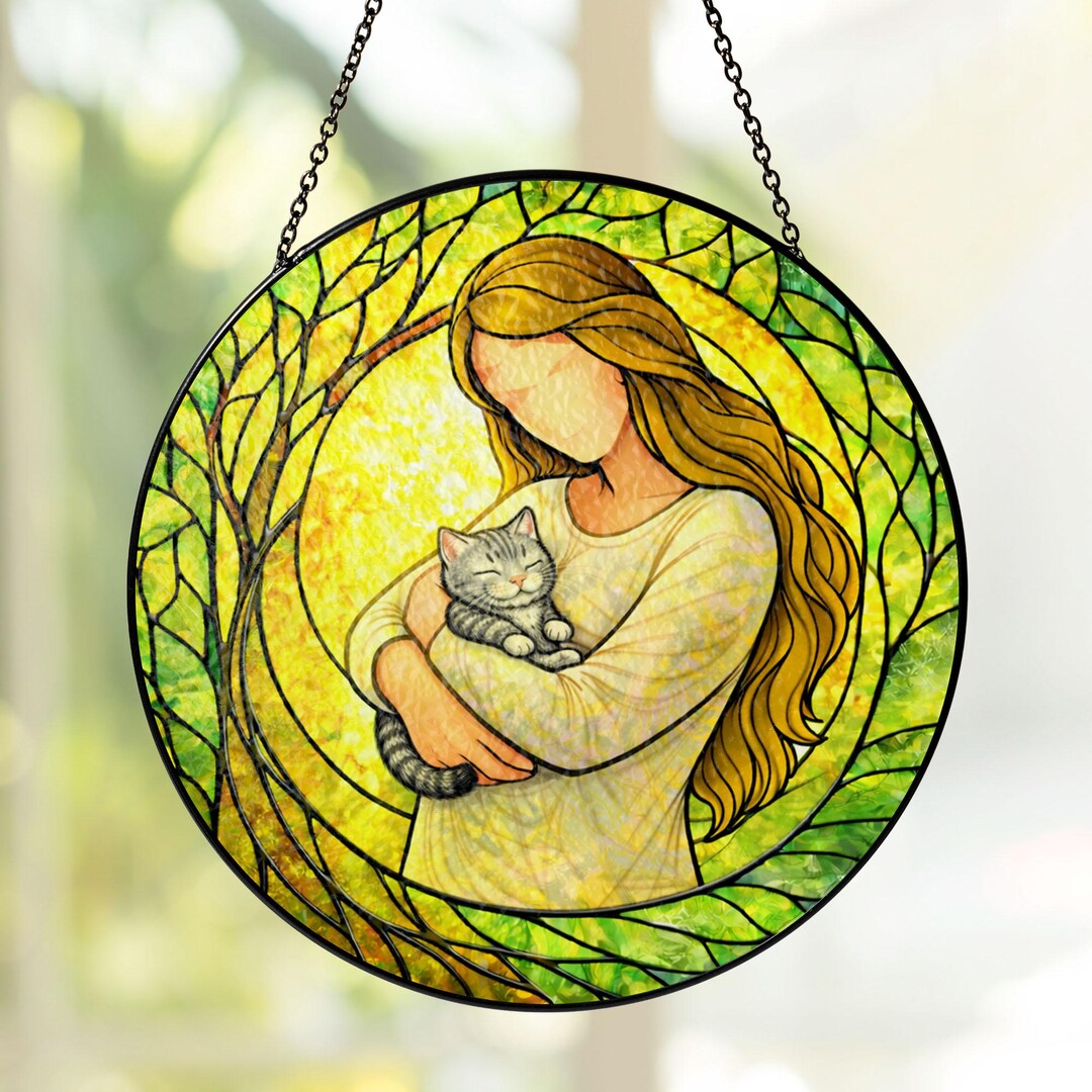 Tabby Cat Stained Glass Window Hanging Suncatcher, Gifts for Cats ...