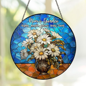 Mom&#39;s Garden Stained Glass Suncatcher, Mom Birthday Gifts, Mothers Day Gifts For Mom, Grandma Birthday Gifts, Birth Month Flower Suncatcher