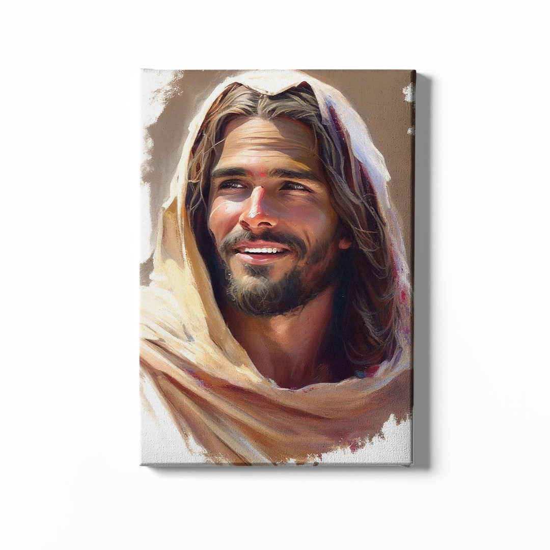 Jesus Laughing, Picture of Jesus, Watercolor Christ Art, Smiling Christ