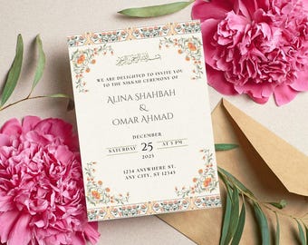 Muslimische Hochzeitseinladung, Arabische Nikkah-Einladung, Muslimische benutzerdefinierte Hochzeitseinladung, Hochzeitseinladung Islam