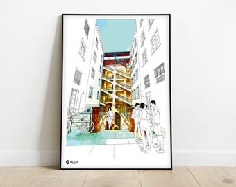 Poster of the stairs of the Cour des Voraces in Lyon