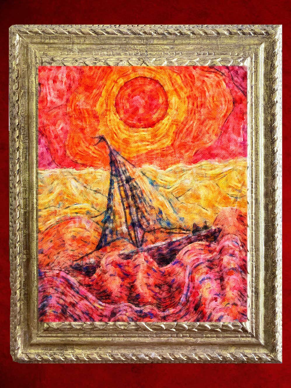 Impression sur Toile de Peinture à L'huile Originale Contemporain Abstrait Pointillisme Paysage Bate