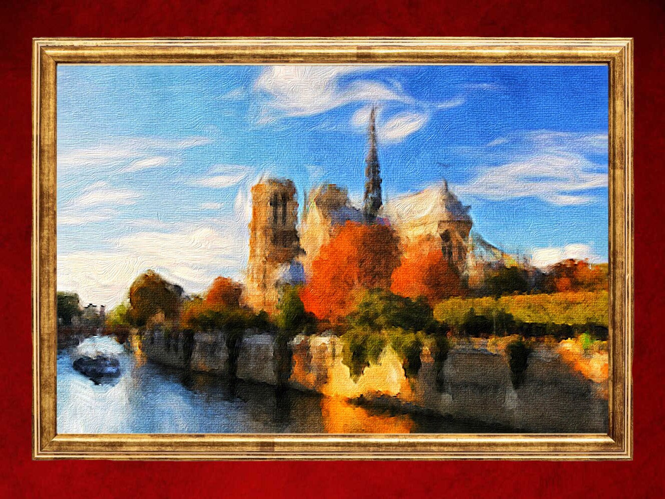 Impression sur Toile de Peinture à L'huile Originale Paris Notre-Dame Paysage Paysage