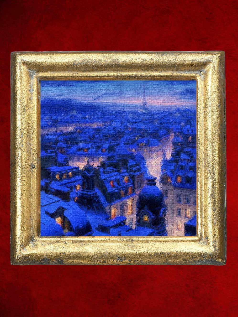 Impression sur Toile de Peinture à L'huile Originale Paysage Paris Rooftops Tour Eiffel