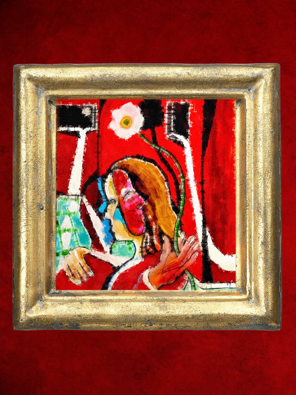 Impression sur Toile de Peinture à L'huile Originale Portrait Cubiste Abstrait Contemporain Femme av