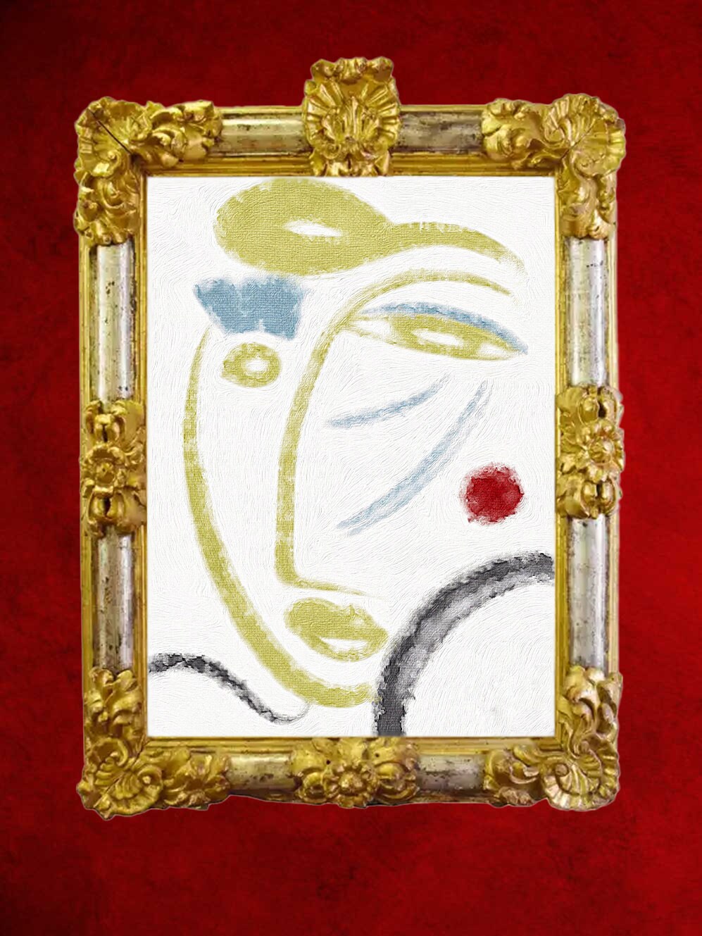 Impression sur Toile de Peinture à L'huile Originale Portrait Abstrait Contemporain avec Des Formes