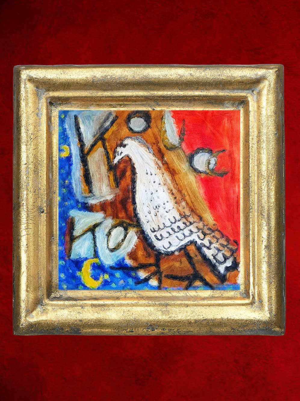 Impression sur Toile de Peinture à L'huile Originale Fauvisme Contemporain Portrait d'oiseau