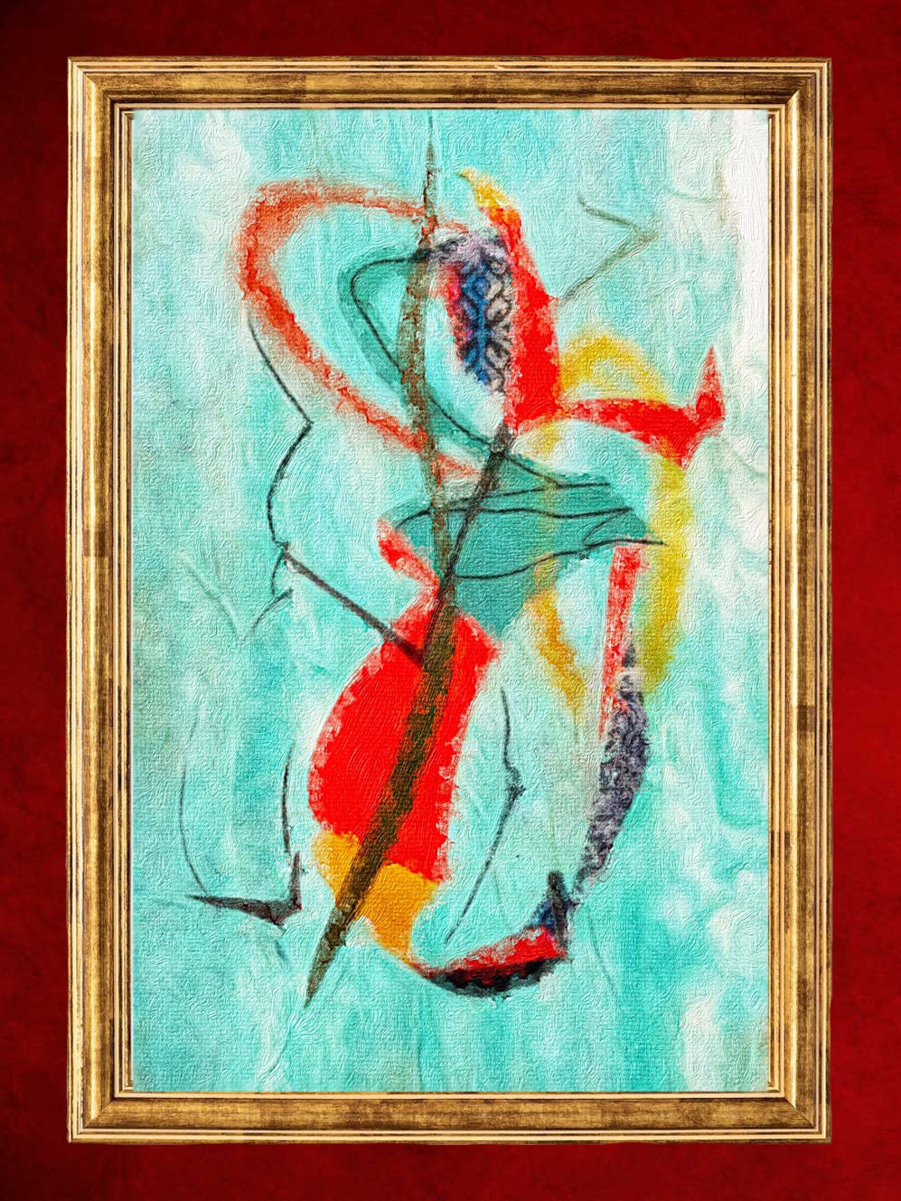 Impression sur Toile de Peinture à L'huile Originale Abstrait Contemporain Milieu Du Siècle Formes G