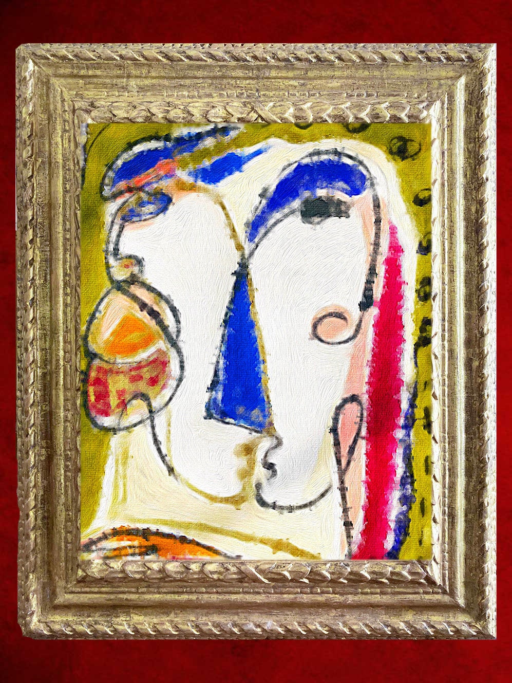 Gravure sur Toile de Peinture à L'huile Originale Cubisme Abstrait Contemporain Portrait Femme