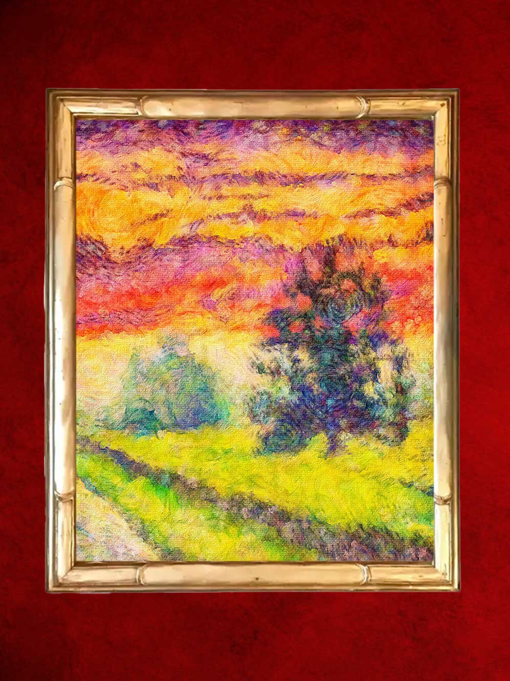 Gravure sur Toile de Peinture à L'huile Originale Expressionnisme Contemporain Pointillisme Paysage