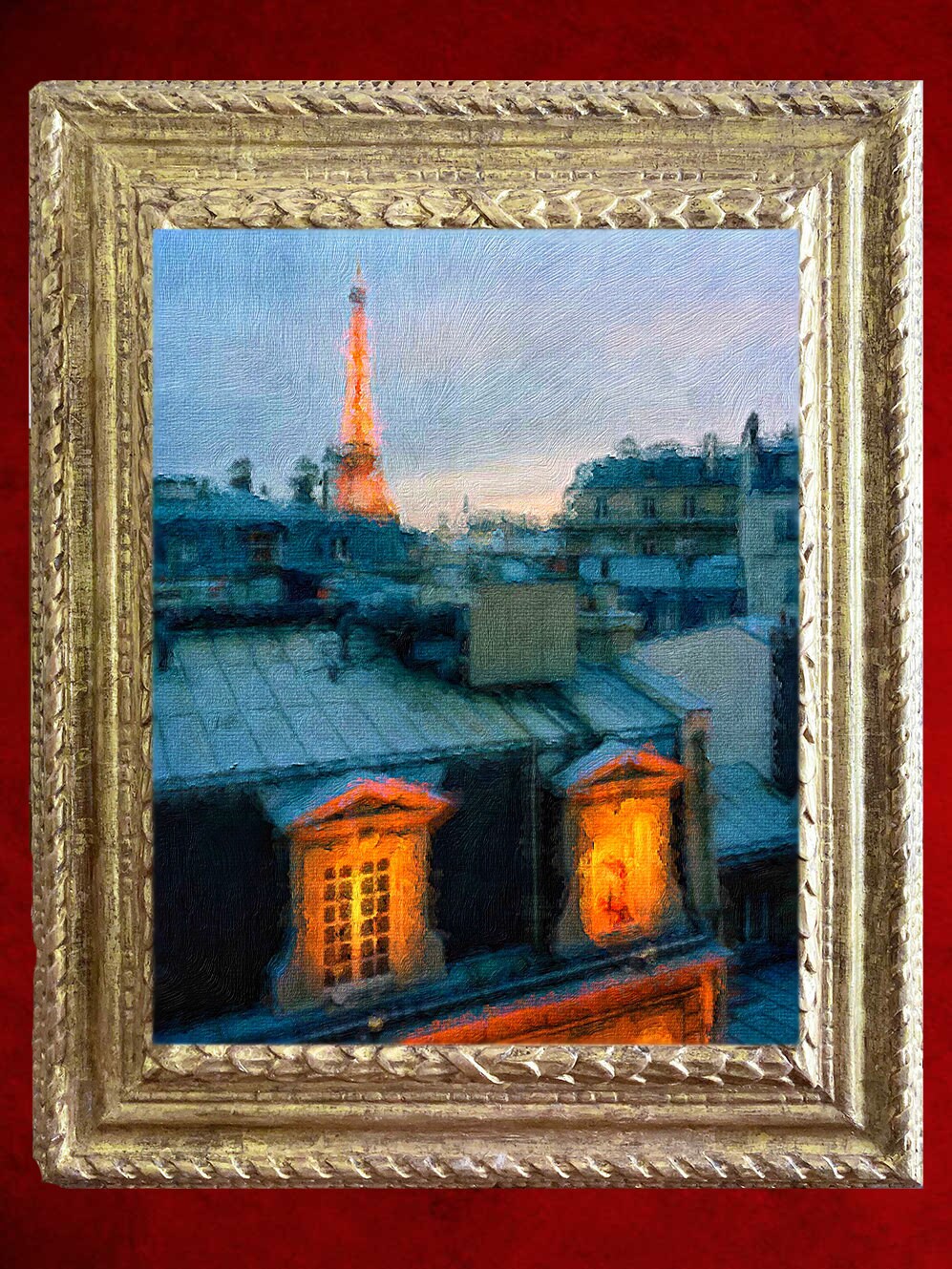 Impression sur Toile de Peinture à L'huile Originale Paris Tour Eiffel Paysage Paysage