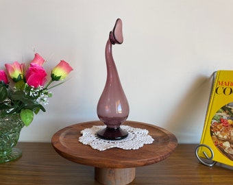 Vintage Mid Century Unique Purple Handblown Bud Glass Vase