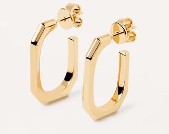 Fyrkantiga ringörhängen i guld med vermeilmotiv, minimalistiska statement-ringörhängen, smycken i återvunnet sterlingsilver