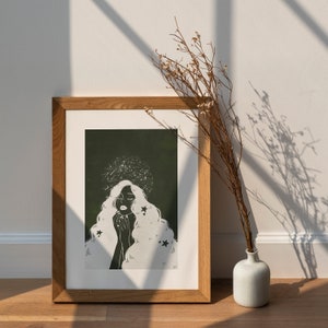 Stargazing (Giclée Fine Art Print) Lush Green Celestial illustration | Wall Art | Archival Quality | 10x14 | Home Decor | Unframed