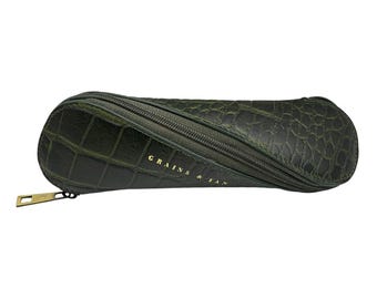 The Orford Leather Glasses Case – Slim Spiral Zip Sunglasses Case | Grains & Tan