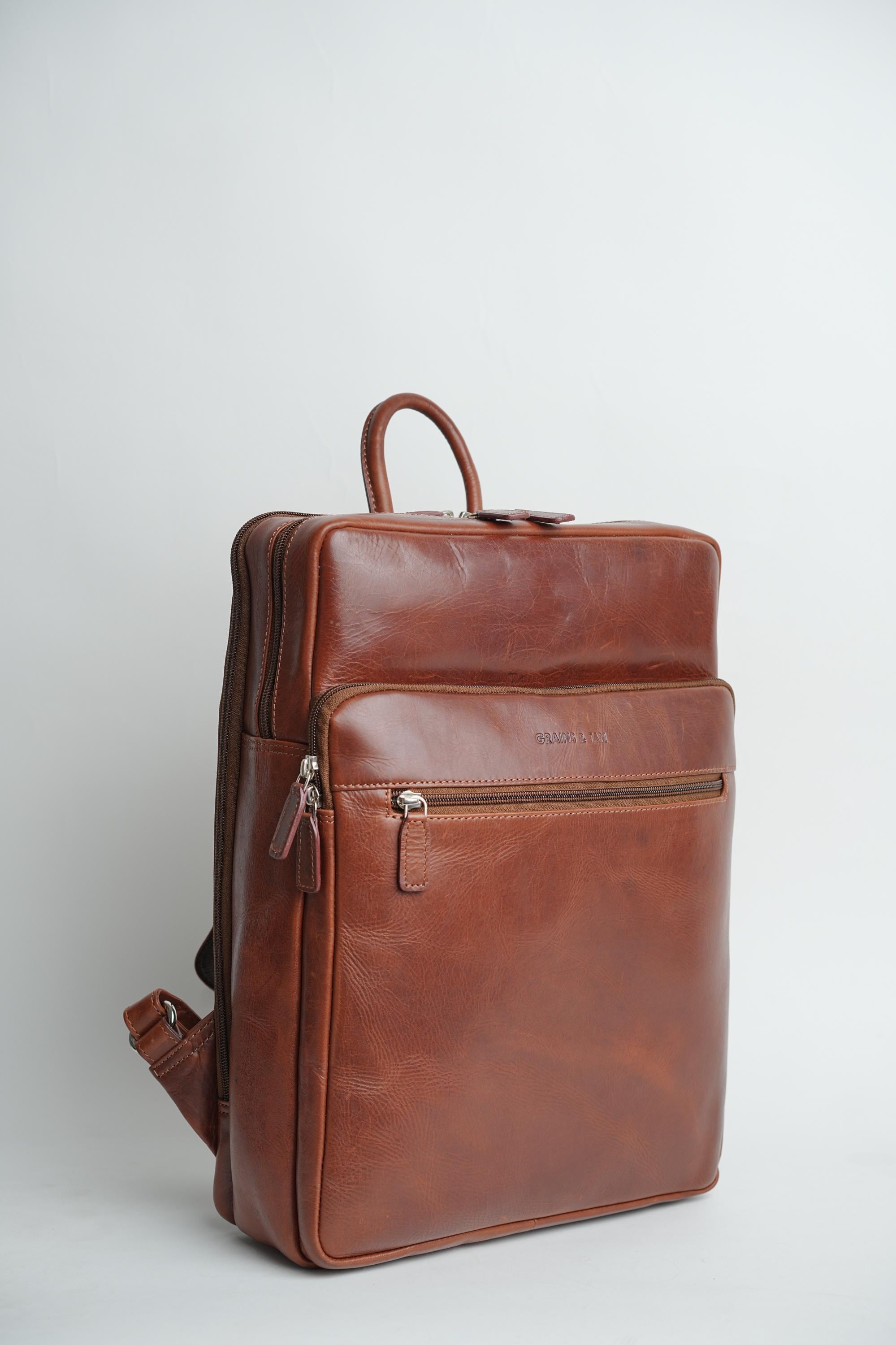 G&T Full-grain Leather Large Backpack for 17-Inch Laptop, Padded Compartment