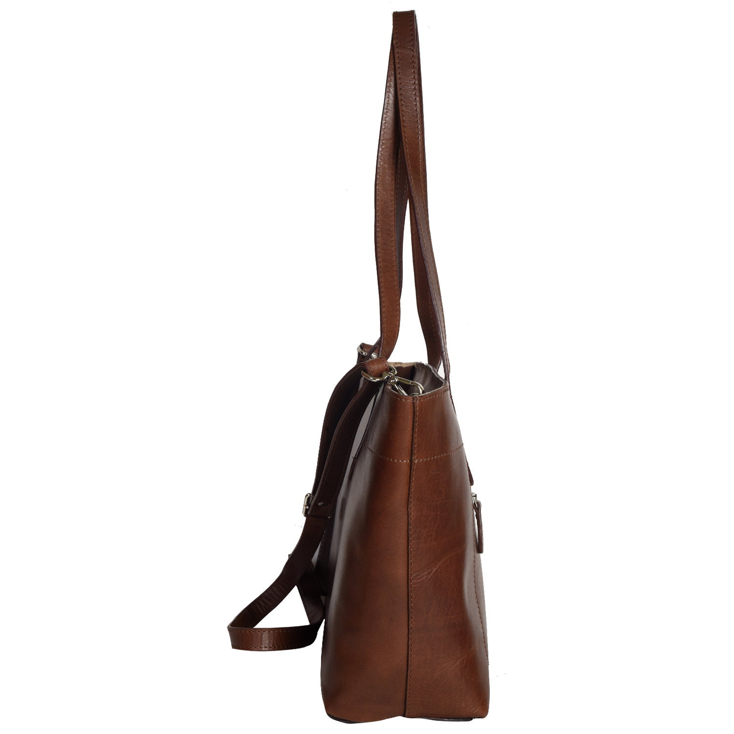 Grains & Tan Full-grain Leather Classic Tote With Adjustable  display picture 1