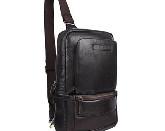 Grains & Tan Full-grain Crossbody Travel Bag with Anti-theft Zip Pocket