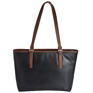 Cabas en cuir pleine fleur Grain & Tan, Sac à bandoulière avec bandoulière réglable, Grand fourre-tout pour femme, Sac à main pour le travail ou les loisirs
