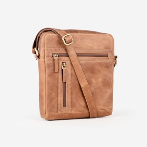 Grains & Tan Full-grain Leather Medium Men's Messenger Bag, Crossbody Messenger (RFID Protected)
